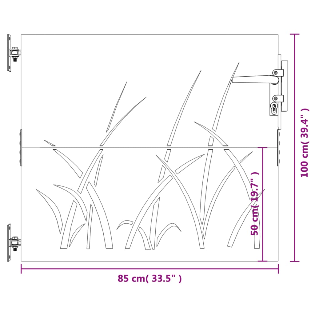 vidaXL Portail de jardin 85x100 cm acier corten conception d'herbe