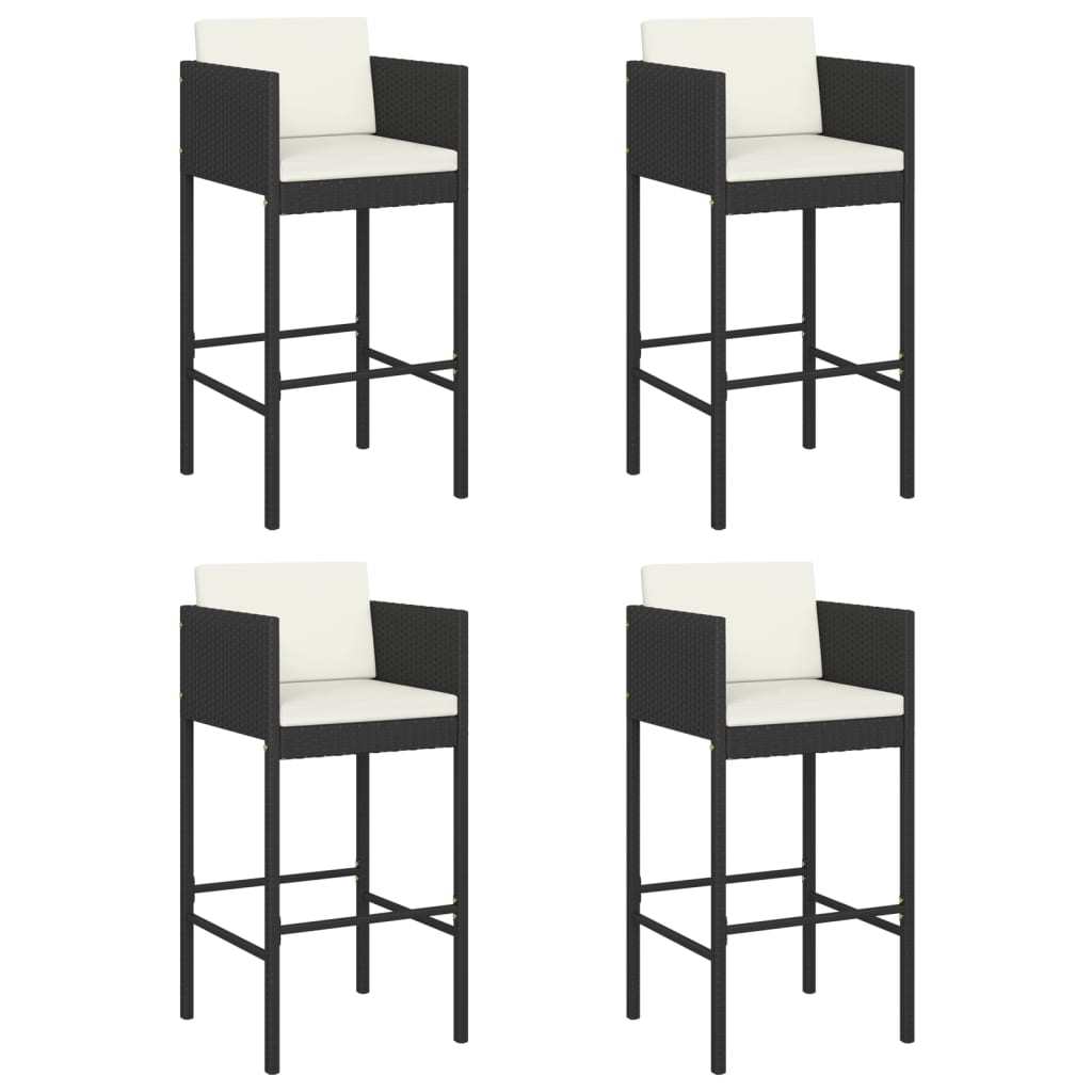 vidaXL Tabourets de bar lot de 4 avec coussins noir résine tressée