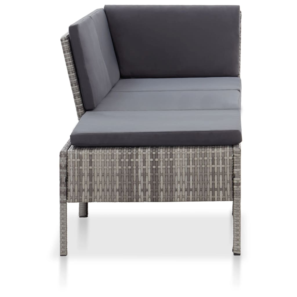 vidaXL Salon de jardin 3 pcs avec coussins Résine tressée Gris