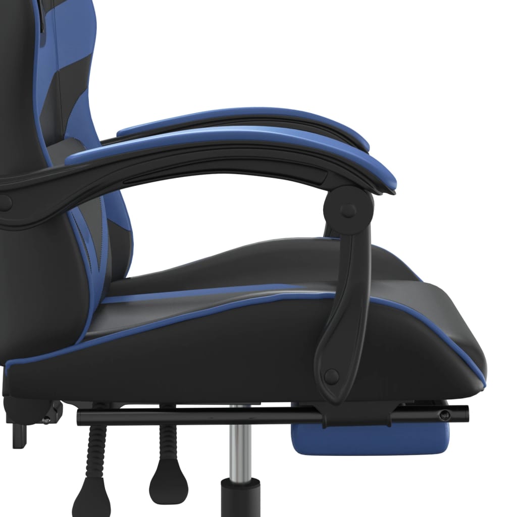 vidaXL Chaise de jeu pivotante et repose-pied Noir et bleu Similicuir