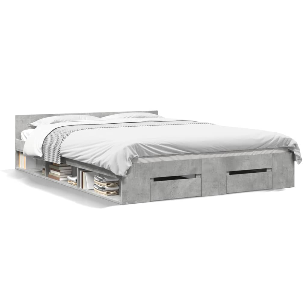 vidaXL Cadre de lit avec tiroirs sans matelas gris béton 140x190 cm