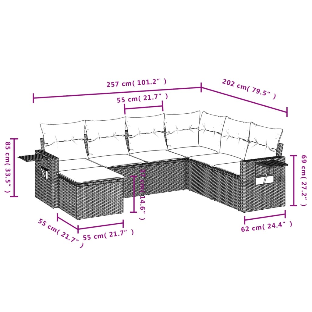 vidaXL Salon de jardin avec coussins 7 pcs beige résine tressée