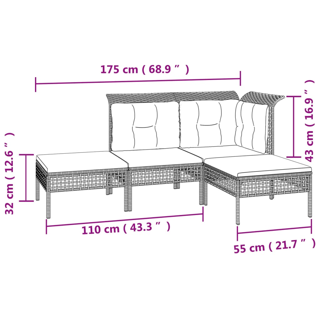 vidaXL Salon de jardin 7 pcs avec coussins Gris Résine tressée