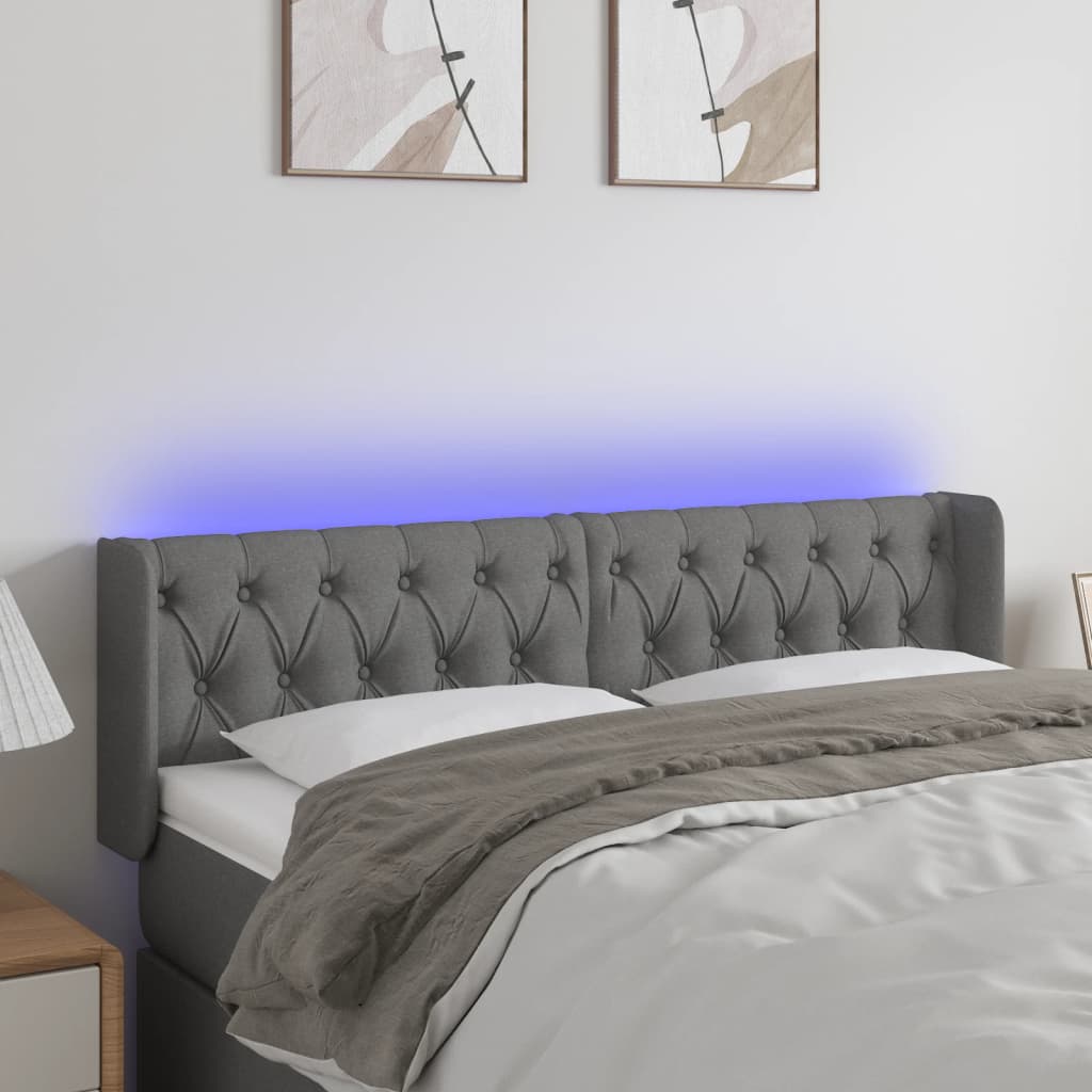 vidaXL Tête de lit à LED Gris foncé 163x16x78/88 cm Tissu