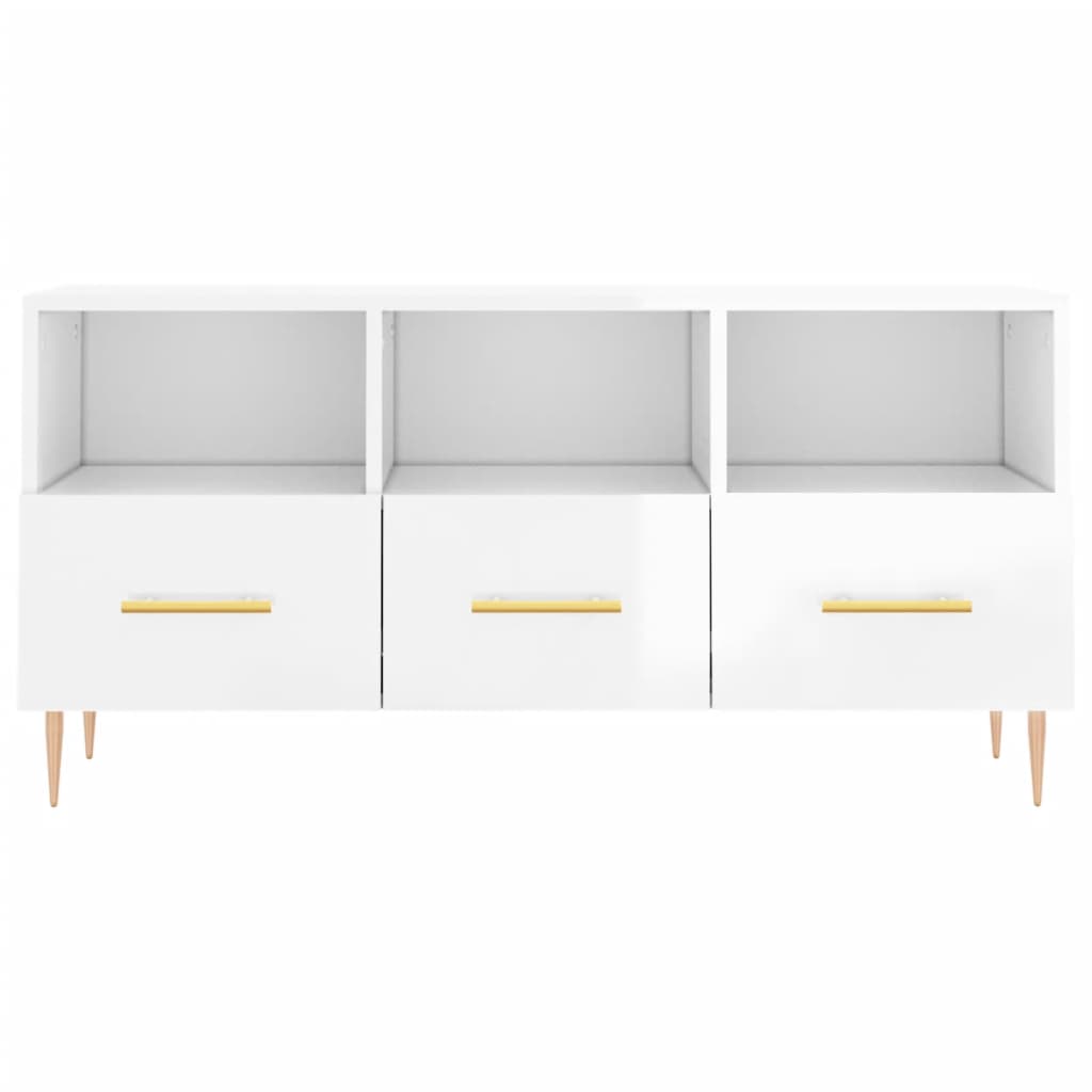 vidaXL Meuble TV Blanc brillant 102x36x50 cm Bois d'ingénierie