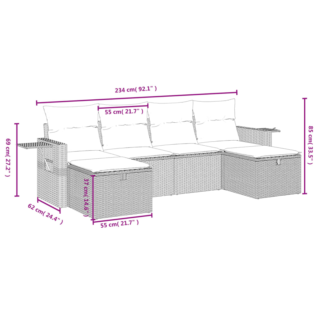 vidaXL Salon de jardin avec coussins 6 pcs marron résine tressée