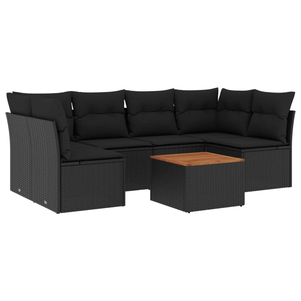 vidaXL Salon de jardin 7 pcs avec coussins noir résine tressée