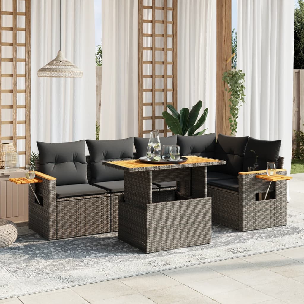 vidaXL Salon de jardin 6 pcs avec coussins gris résine tressée