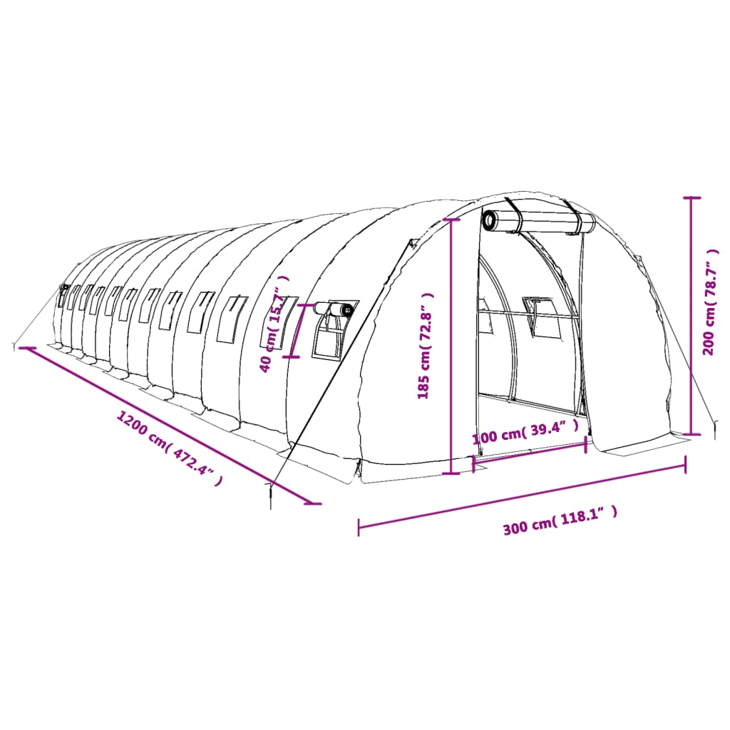 vidaXL Serre avec cadre en acier blanc 36 m² 12x3x2 m