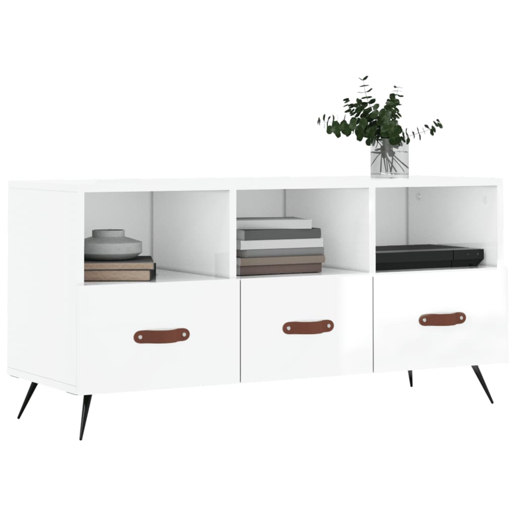 vidaXL Meuble TV Blanc brillant 102x36x50 cm Bois d'ingénierie