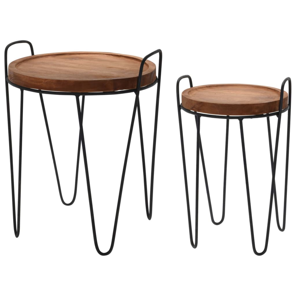 H&S Collection Ensemble de 2 tables d'appoint rondes Teck