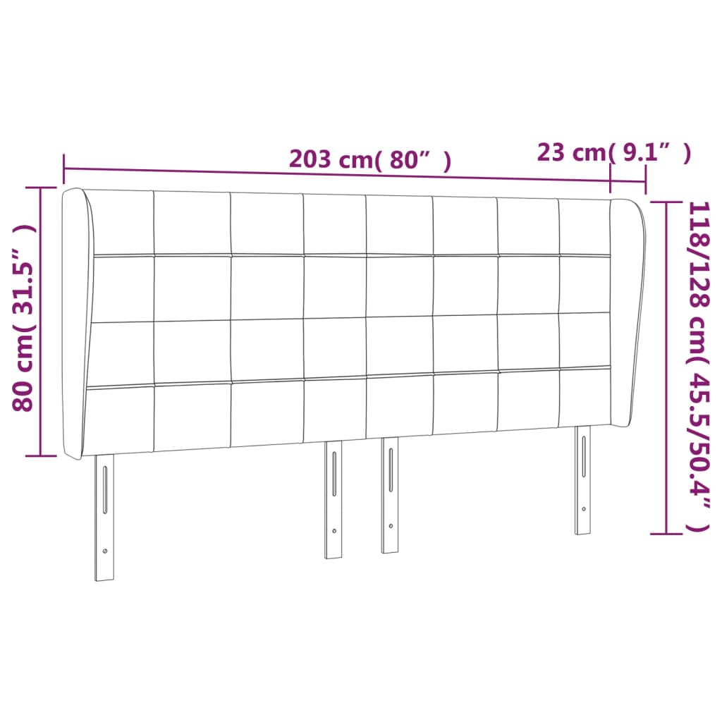 vidaXL Tête de lit avec oreilles Marron foncé 203x23x118/128 cm Tissu