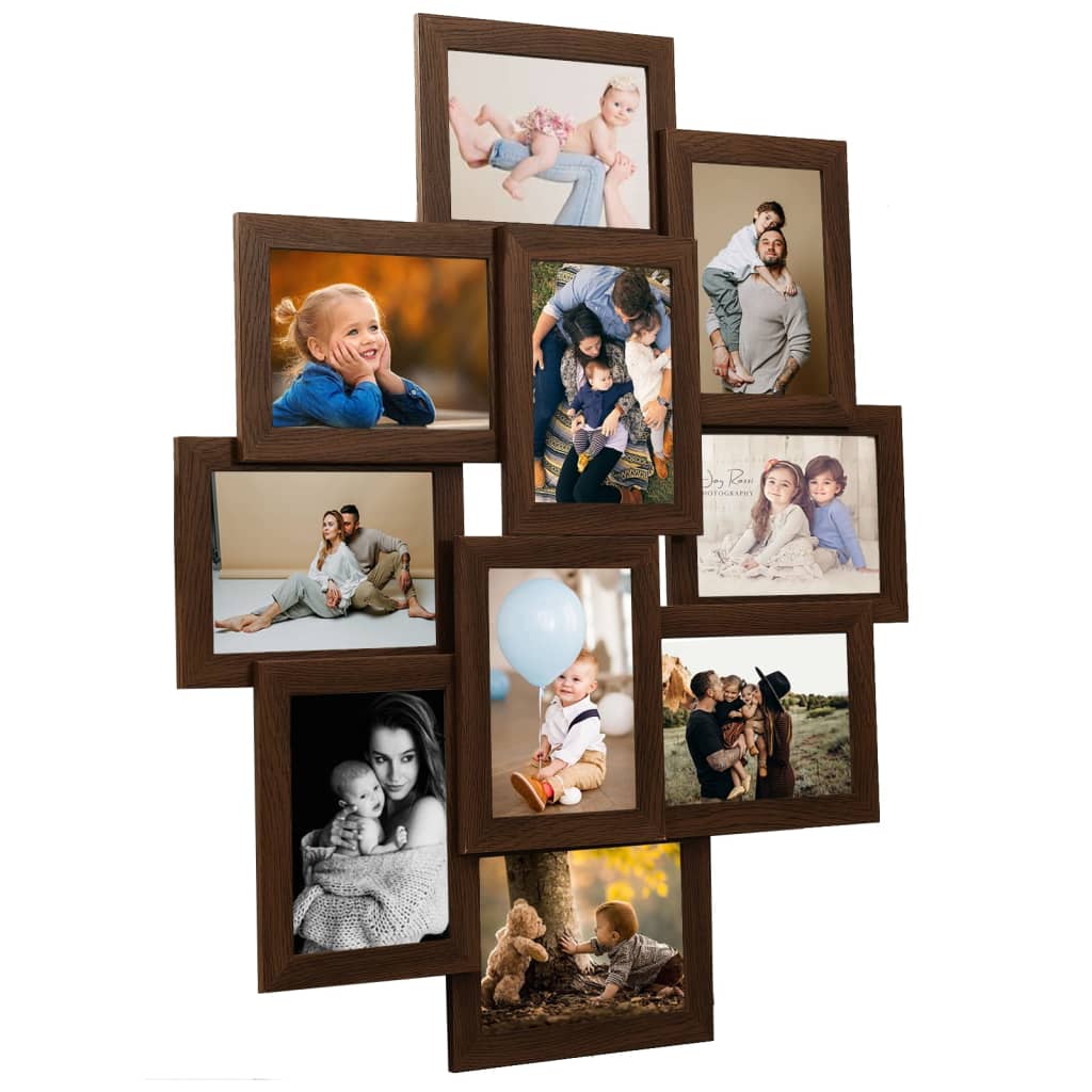 vidaXL Collage de cadres photo de photo 10x(10x15 cm) Marron foncé MDF