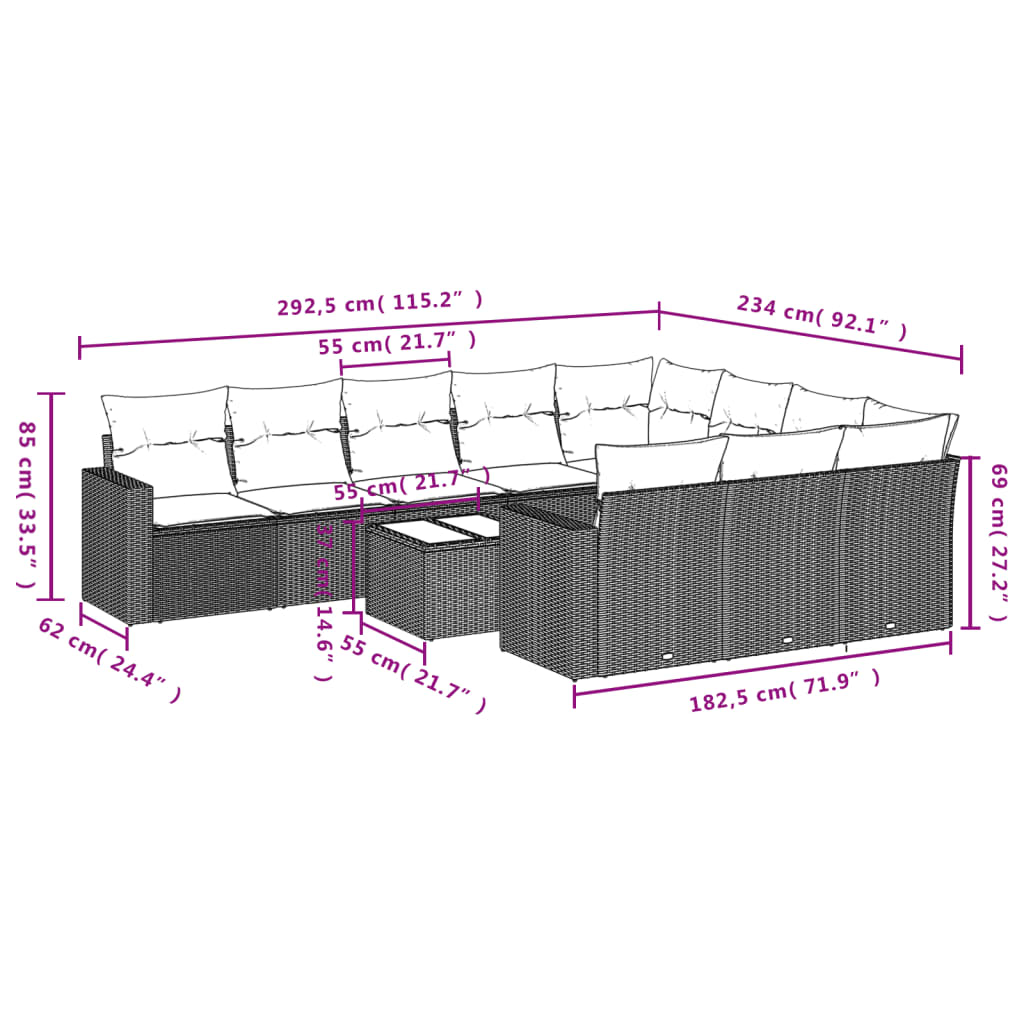 vidaXL Salon de jardin 11 pcs avec coussins noir résine tressée