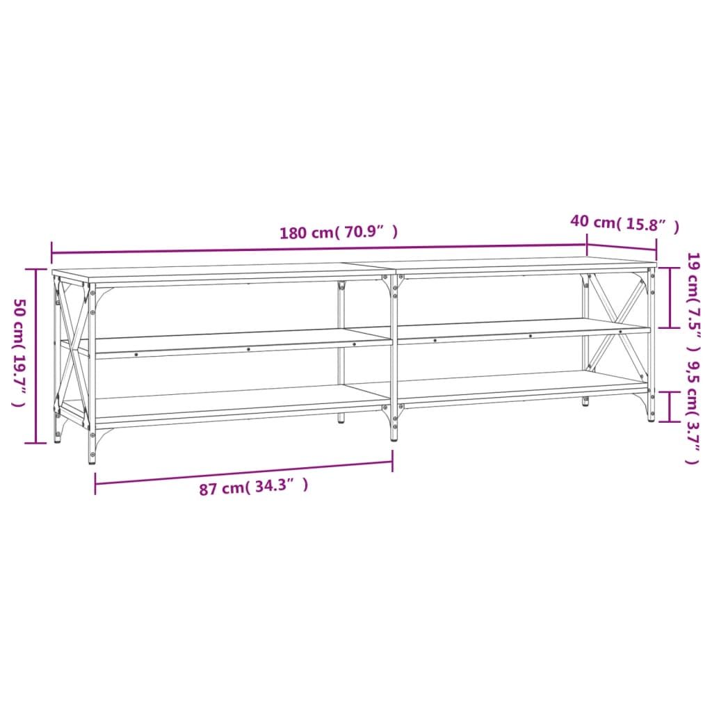 vidaXL Meuble TV sonoma gris 180x40x50 cm bois d'ingénierie