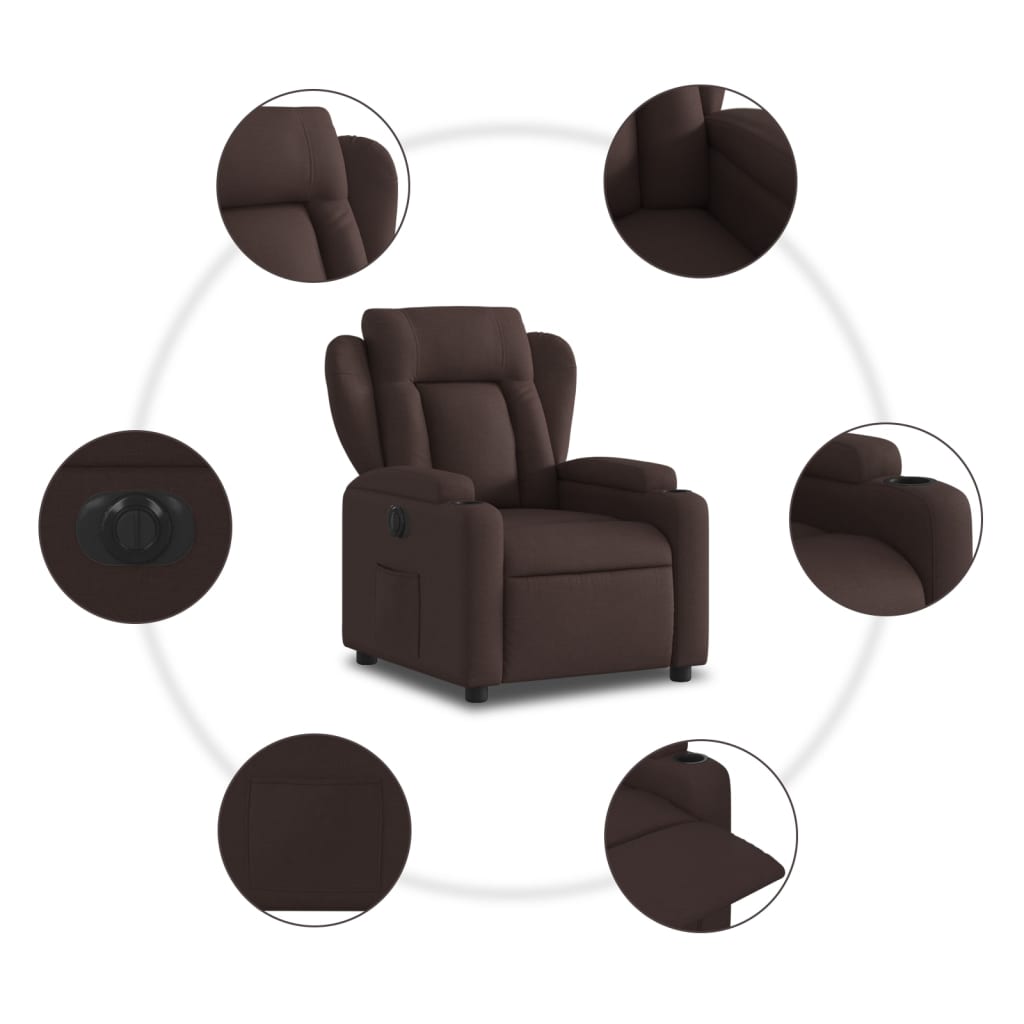 vidaXL Fauteuil inclinable électrique Marron foncé Tissu