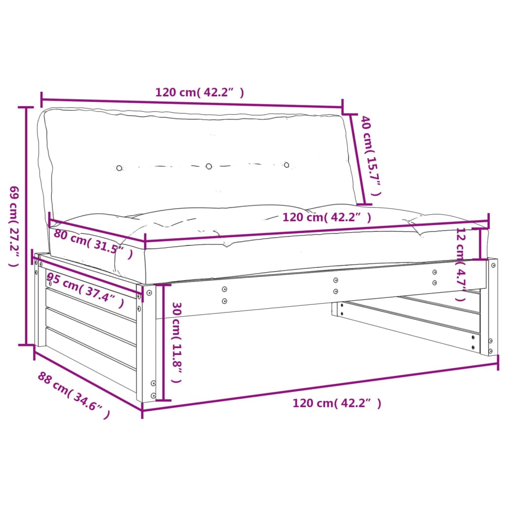 vidaXL Canapé central 120x80 cm gris bois de pin massif