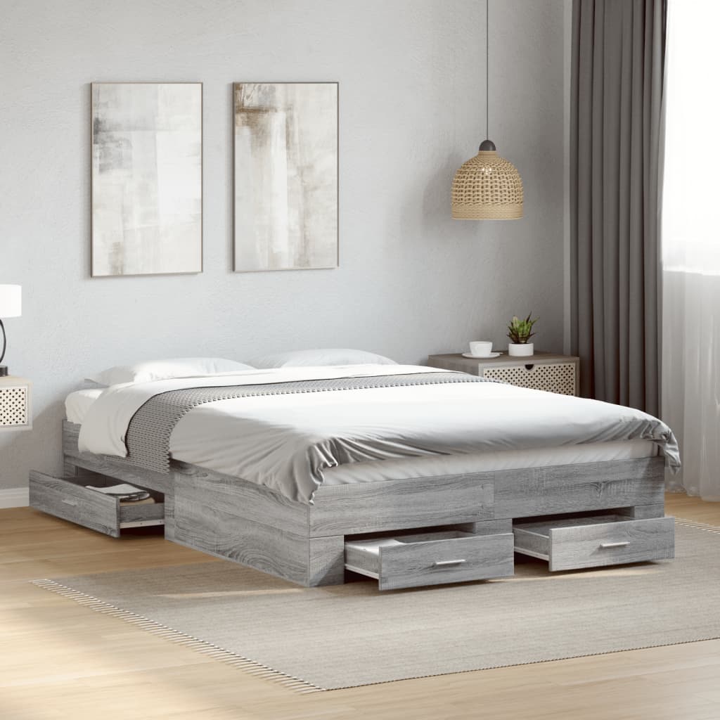 vidaXL Cadre de lit avec tiroirs sans matelas sonoma gris 140x190 cm