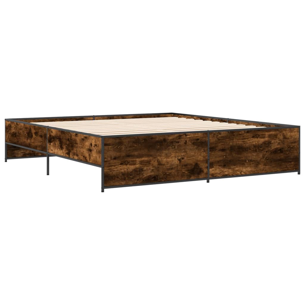 vidaXL Cadre de lit chêne fumé 200x200 cm bois d'ingénierie et métal