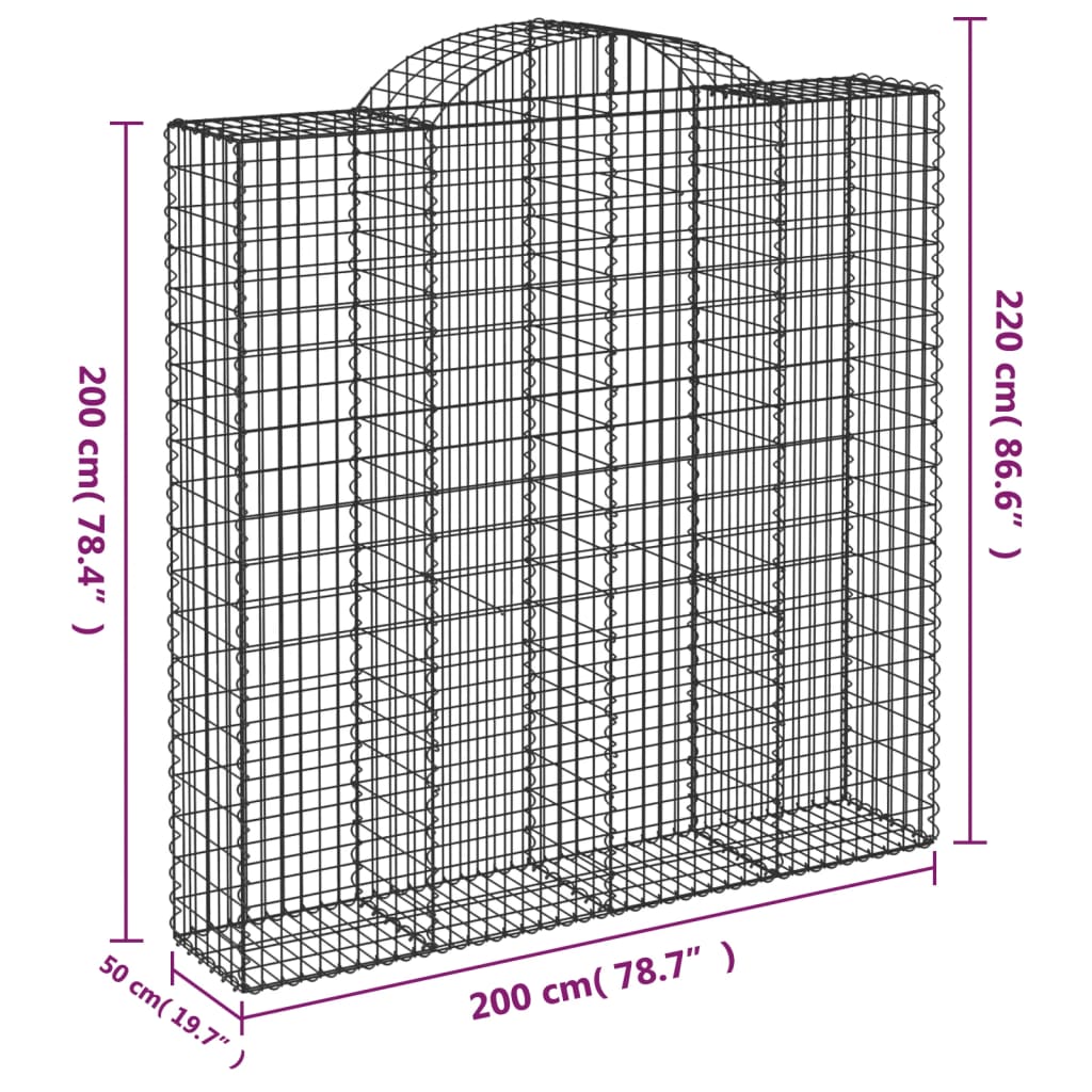 vidaXL Paniers à gabions arqués 10 pcs 200x50x200/220 cm Fer galvanisé