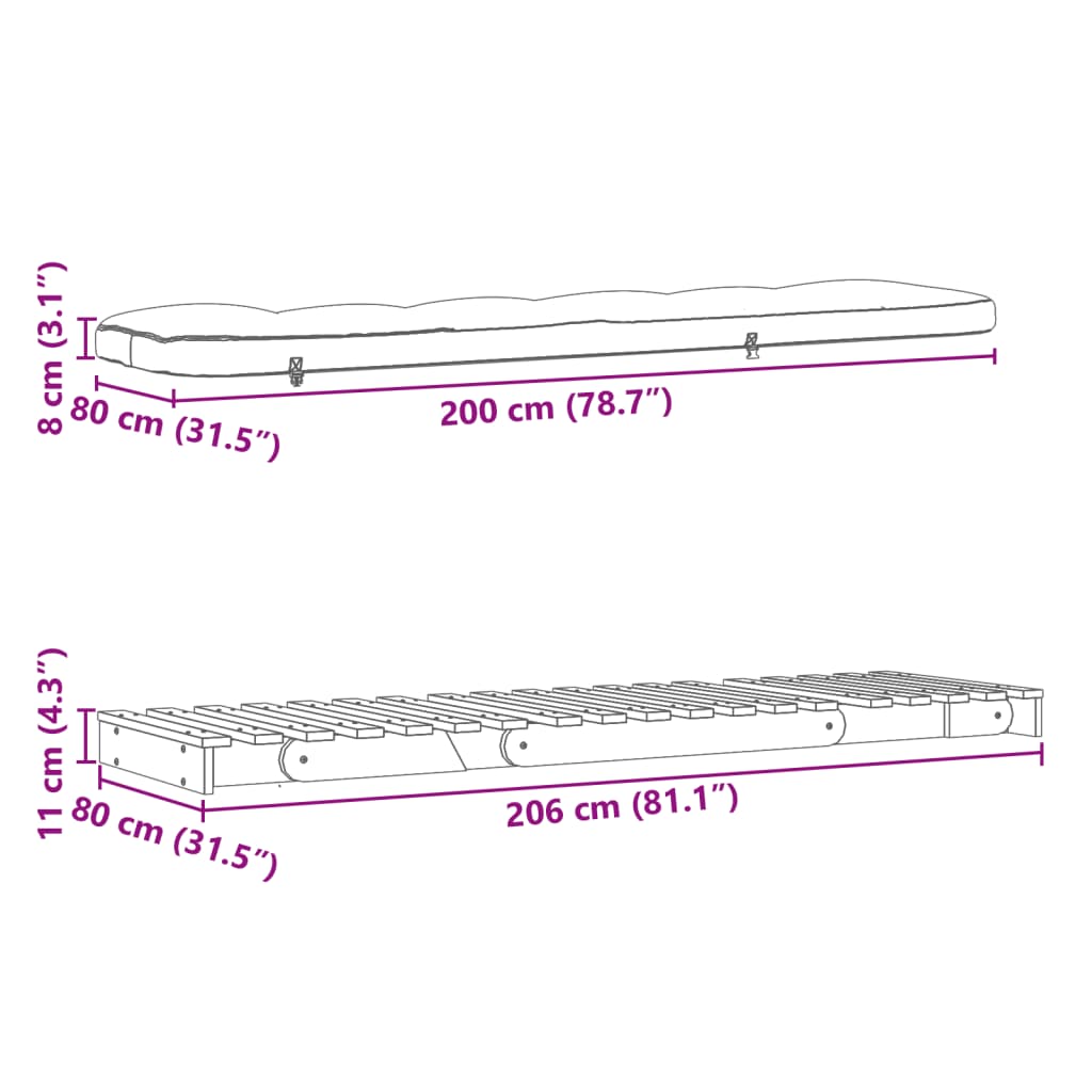 vidaXL Canapé-lit futon avec matelas 80x206x11 cm bois de pin imprégné