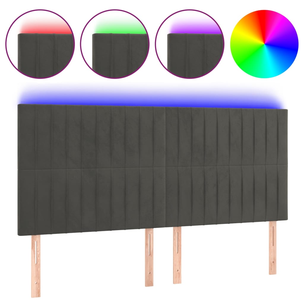 vidaXL Tête de lit à LED Gris foncé 180x5x118/128 cm Velours