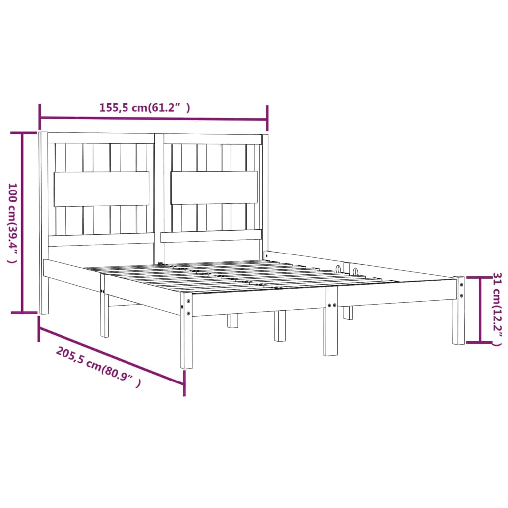 vidaXL Cadre de lit bois de pin massif 150x200 cm très grand