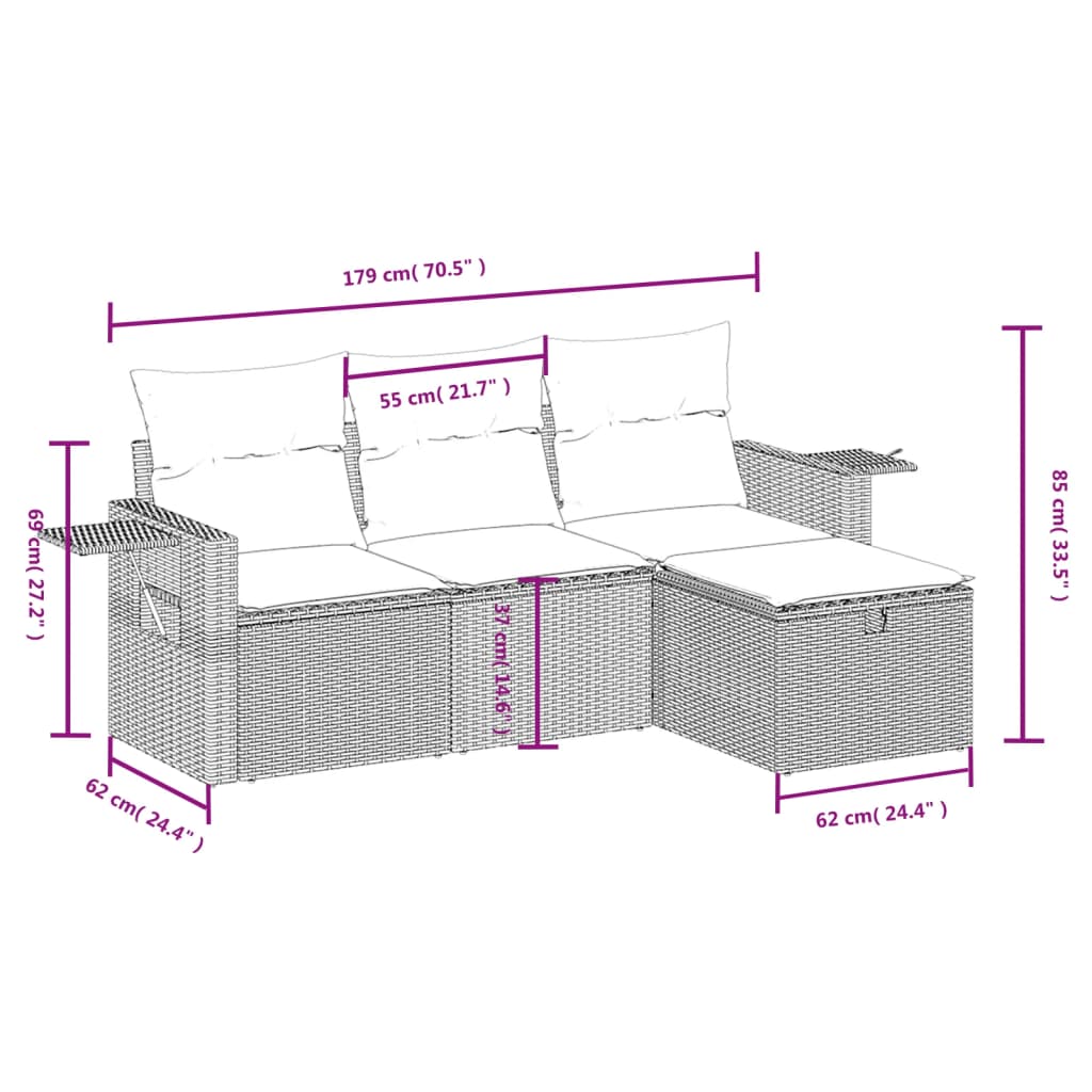 vidaXL Salon de jardin 4 pcs avec coussins noir résine tressée