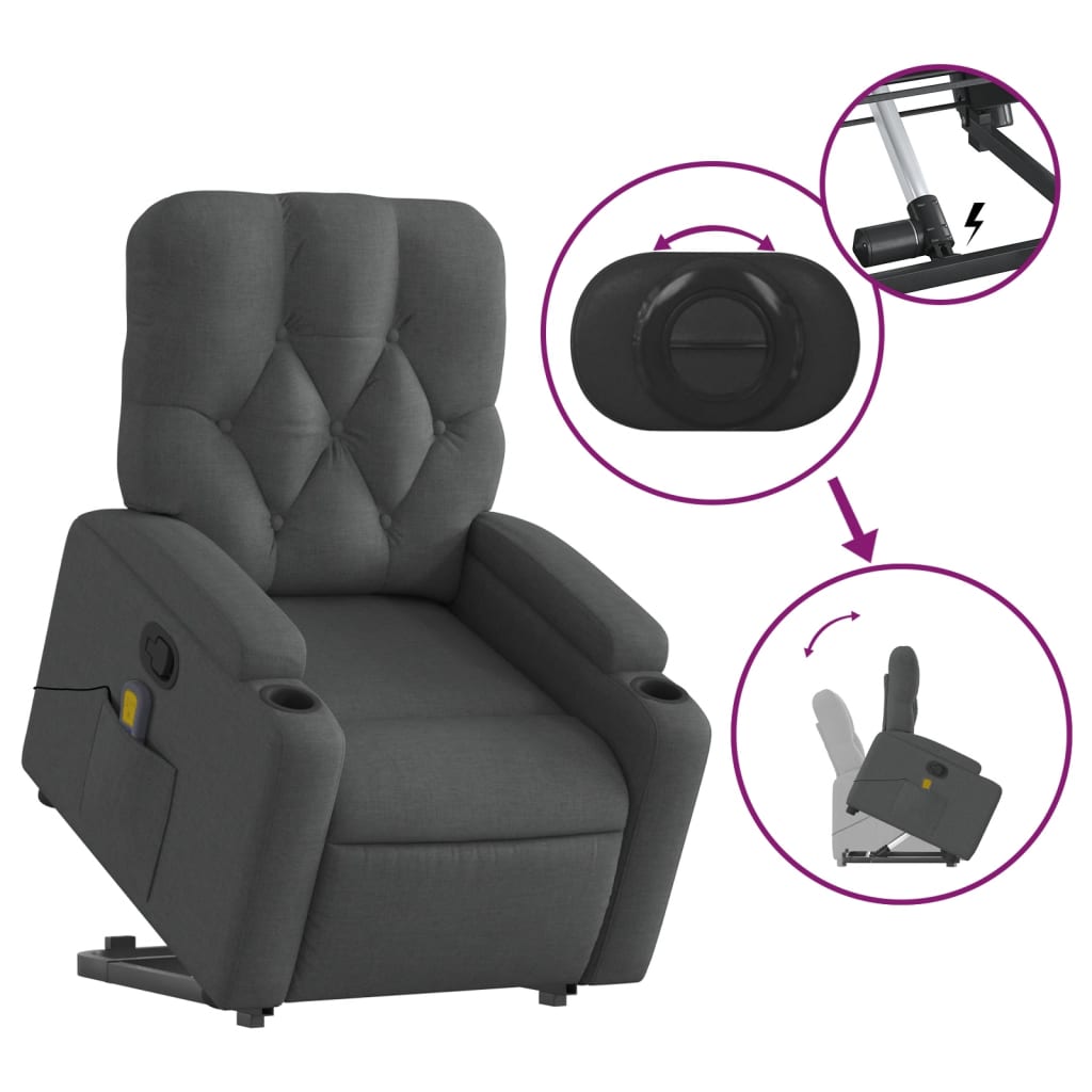 vidaXL Fauteuil de massage inclinable Gris foncé Tissu