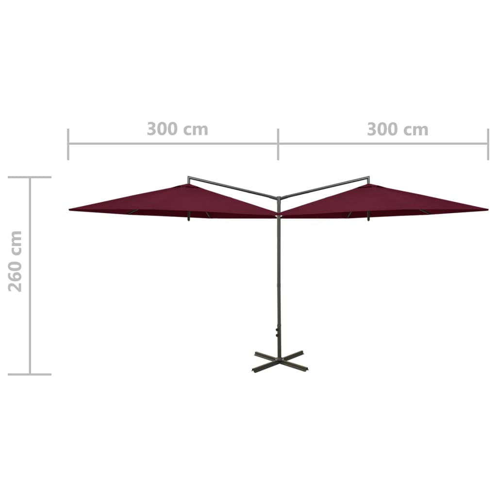 vidaXL Parasol de jardin double et mât en acier Rouge bordeaux 600 cm