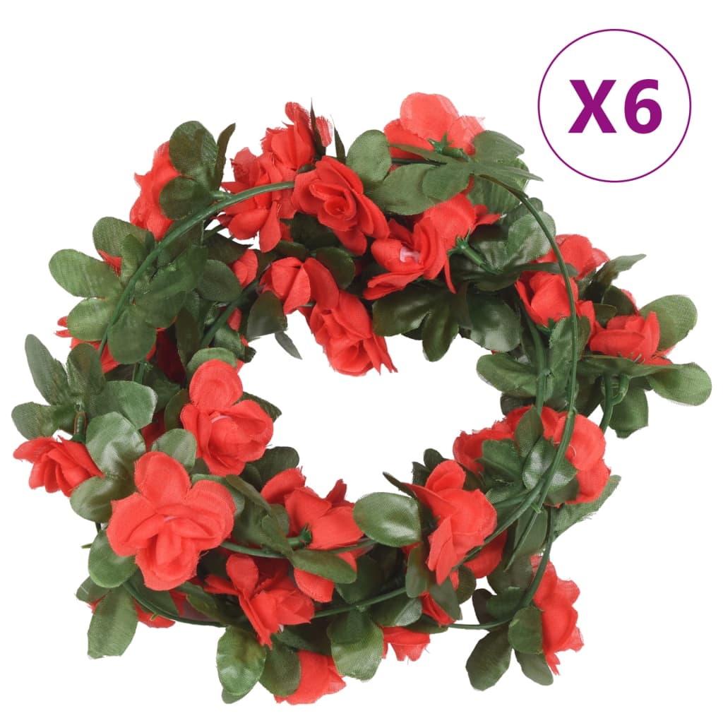 vidaXL Guirlandes de fleurs de Noël 6 pcs rouge 250 cm