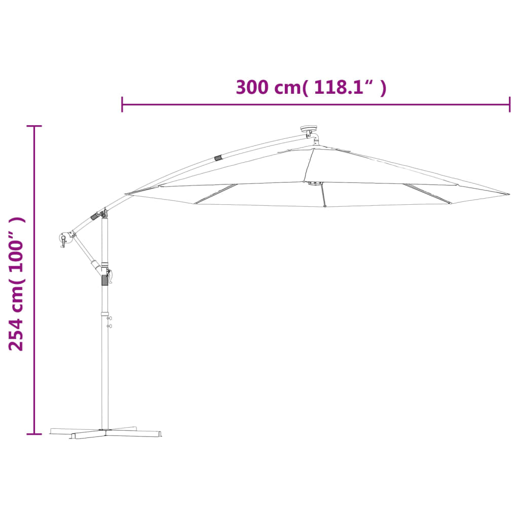 vidaXL Parasol de jardin en porte-à-faux et lumières LED mât en acier