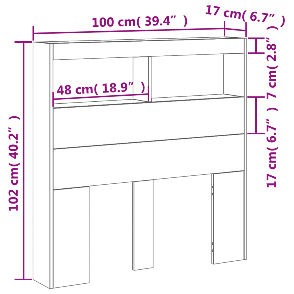 vidaXL Armoire tête de lit avec LED chêne fumé 100x17x102 cm