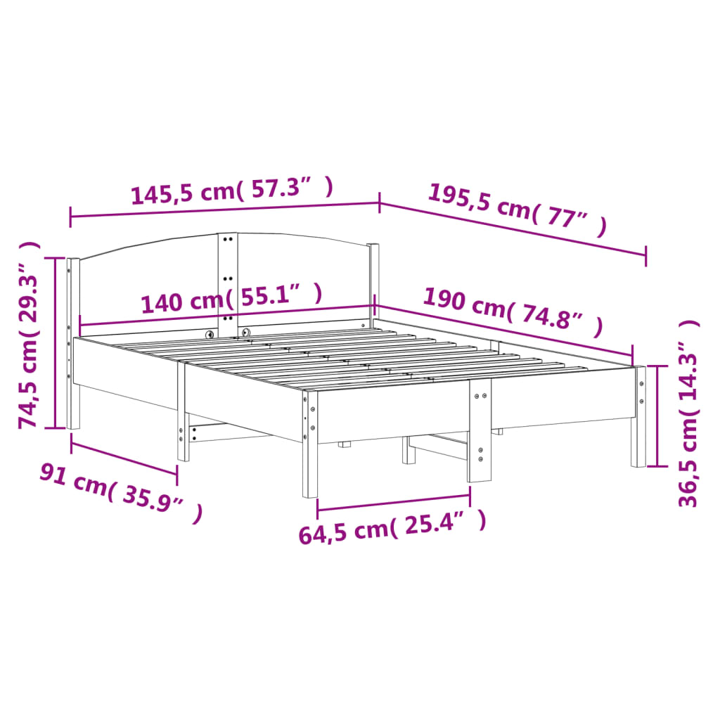 vidaXL Cadre de lit sans matelas blanc 140x190 cm bois de pin massif