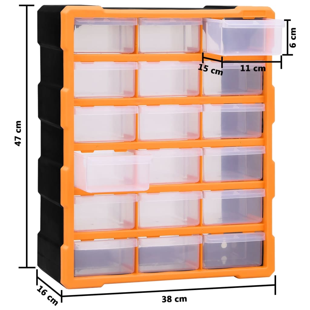 vidaXL Organisateur multi-tiroirs avec 18 tiroirs centraux 38x16x47 cm