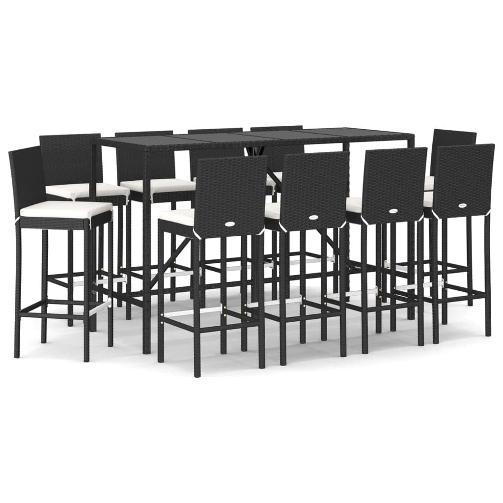 vidaXL Ensemble de bar de jardin 11 pcs avec coussins noir poly rotin