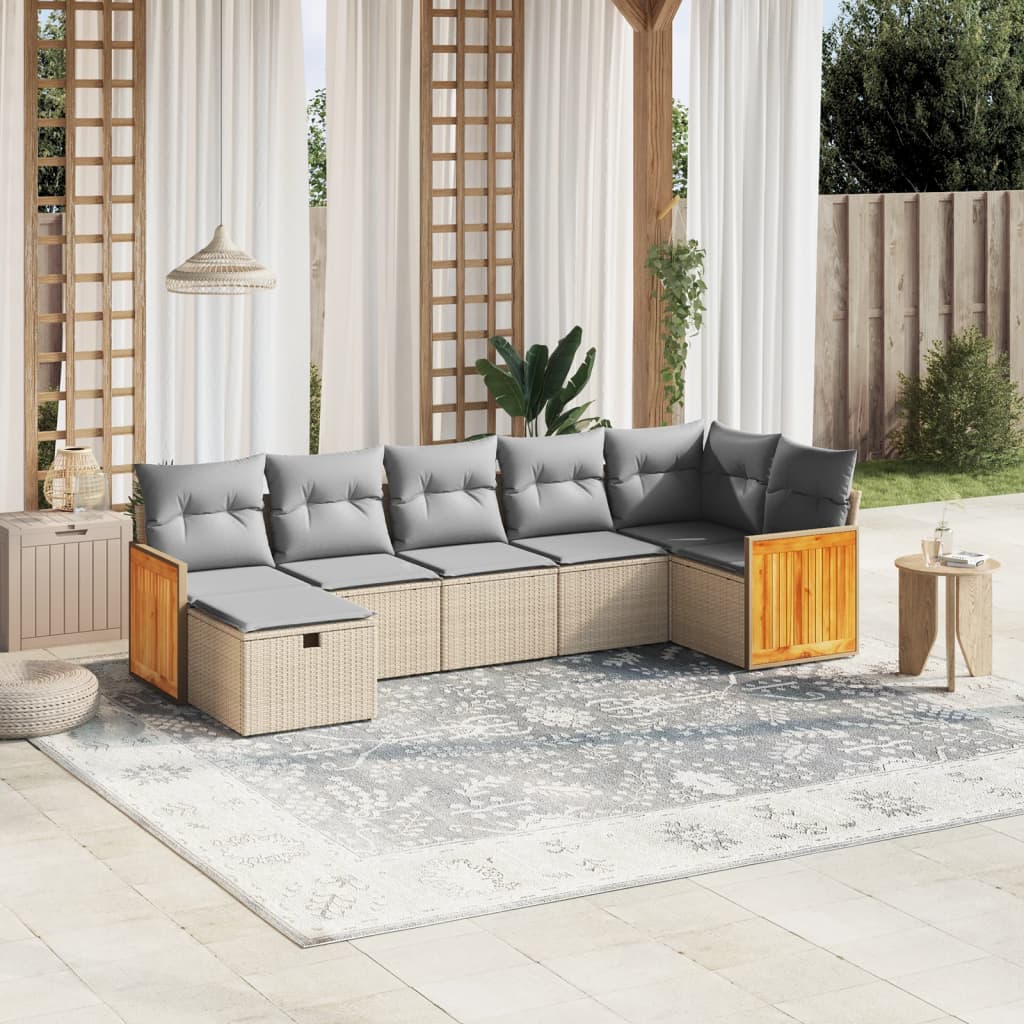 vidaXL Salon de jardin avec coussins 7pcs mélange beige résine tressée