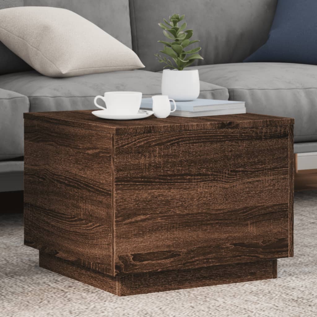 vidaXL Table basse avec lumières LED chêne marron 50x50x40 cm