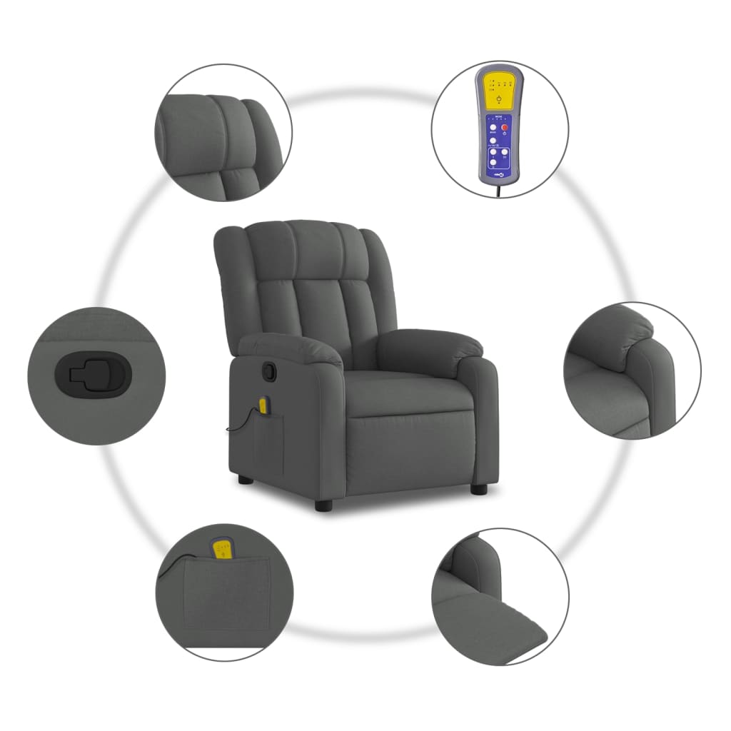 vidaXL Fauteuil de massage inclinable Gris foncé Tissu