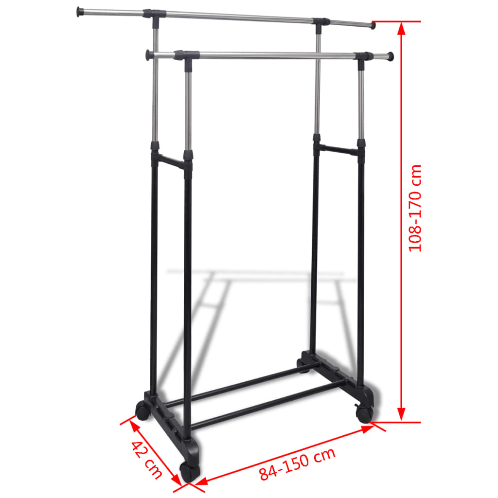 vidaXL Port-manteau réglable 4 roulettes 2 rails d'accrochage