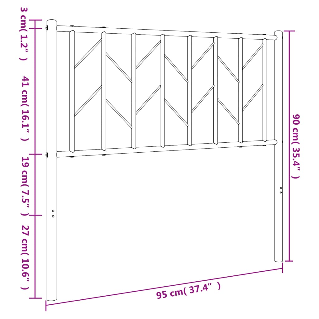 vidaXL Tête de lit métal noir 90 cm