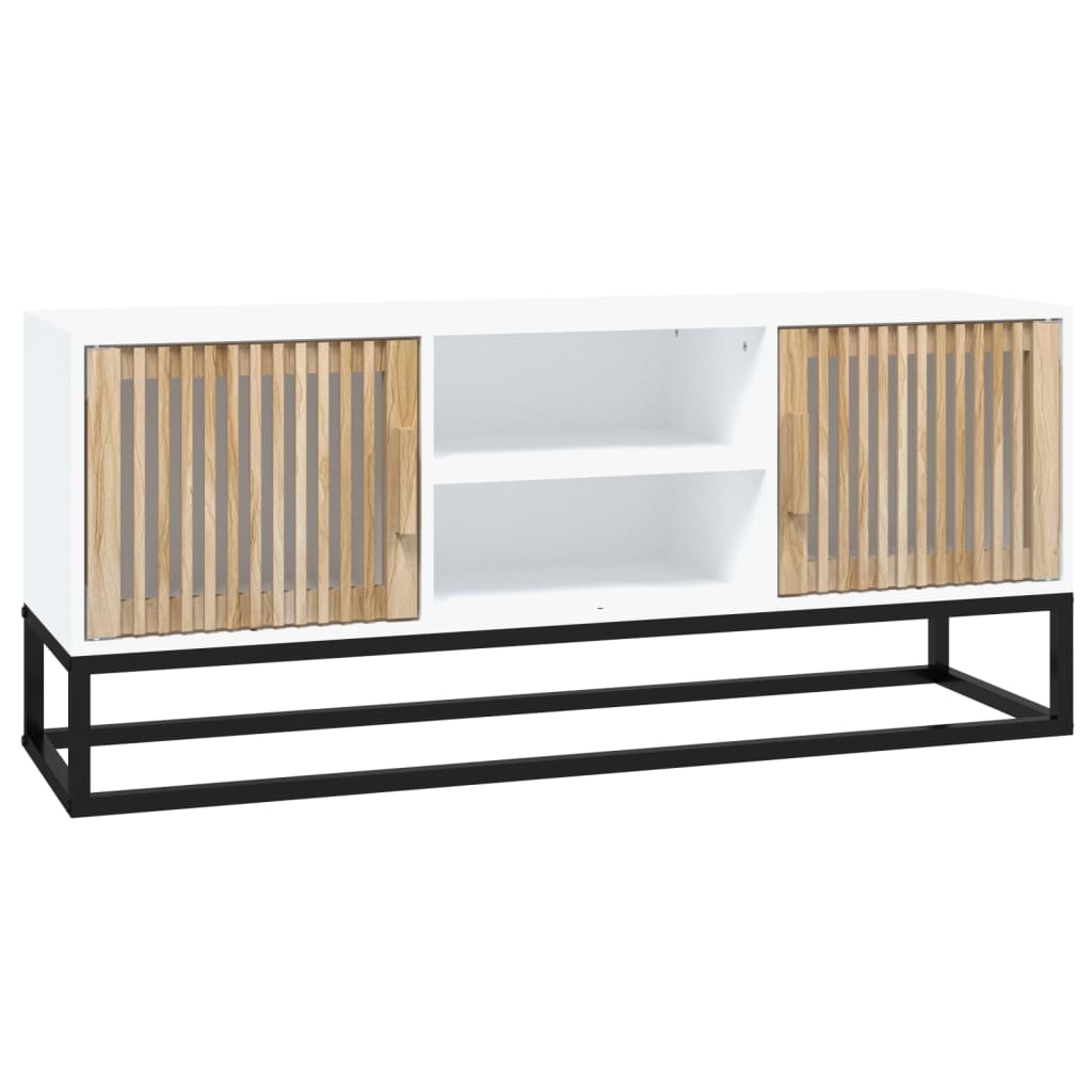 vidaXL Meuble TV blanc 105x30x45 cm bois d'ingénierie et fer