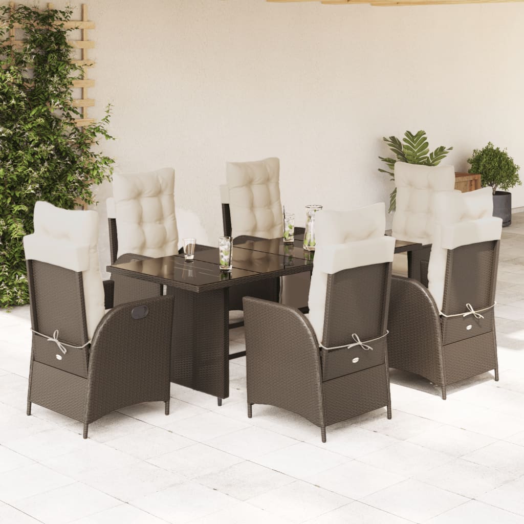 vidaXL Ensemble à manger de jardin et coussins 7 pcs marron rotin