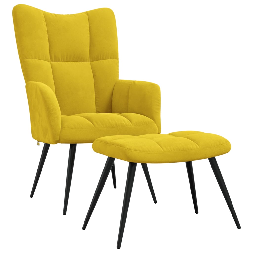 vidaXL Chaise de relaxation avec tabouret Jaune moutarde Velours