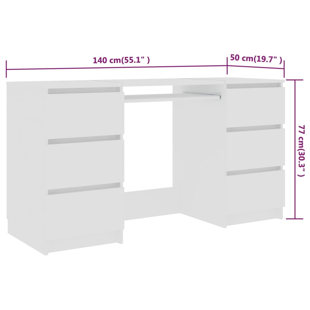 vidaXL Bureau Blanc 140x50x77 cm Bois d'ingénierie