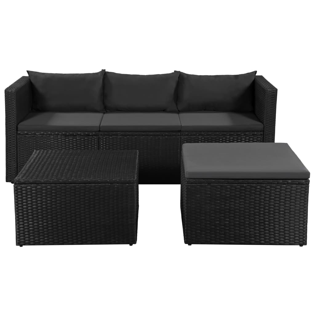 vidaXL Salon de jardin 3 pcs Résine tressée Noir et gris