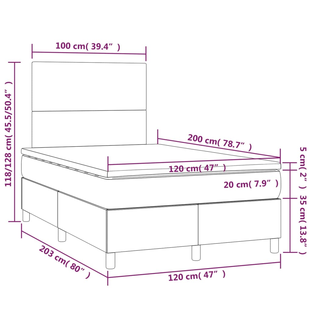 vidaXL Sommier à lattes de lit et matelas LED Rose 120x200 cm Velours