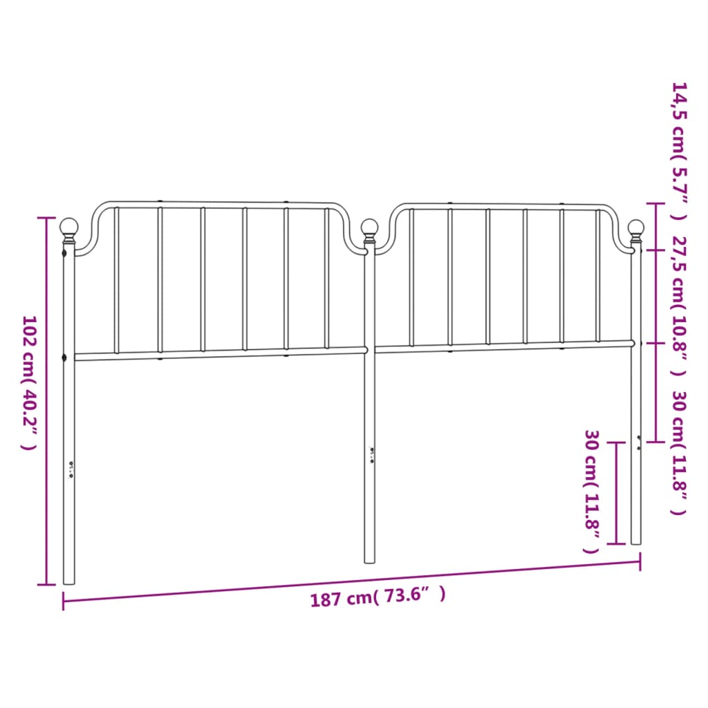 vidaXL Tête de lit métal noir 180 cm