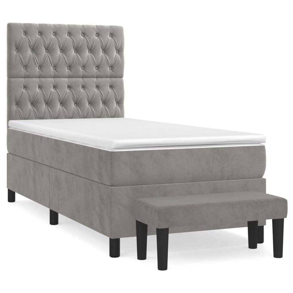 vidaXL Sommier à lattes de lit et matelas Gris clair 90x200 cm Velours