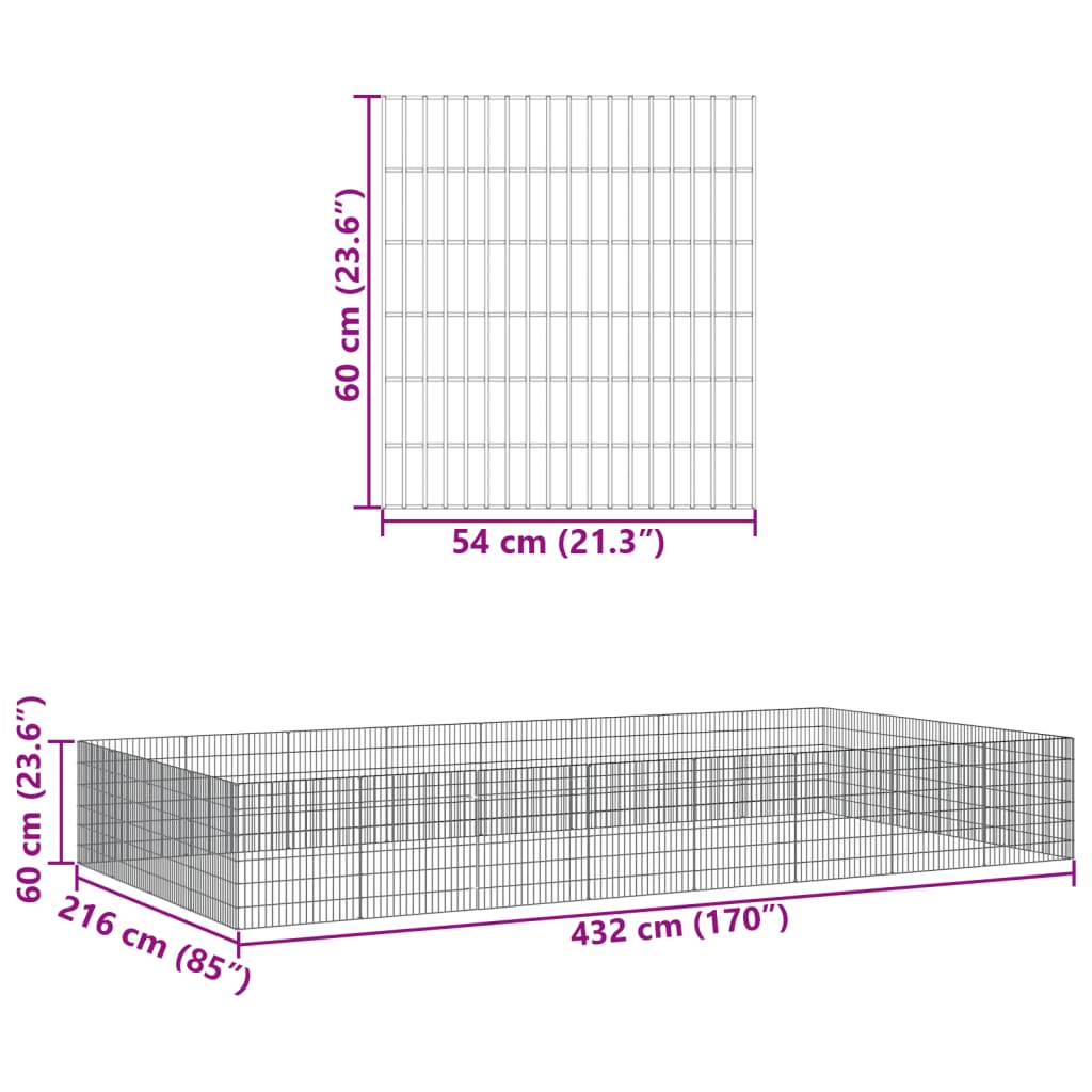 vidaXL Enclos pour animaux en liberté 24panneaux 54x60cm fer galvanisé